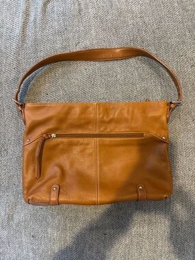 Tignanello Cognac Pebbled Leather Hobo Shoulder Bag Large Brown Purse Minimalist